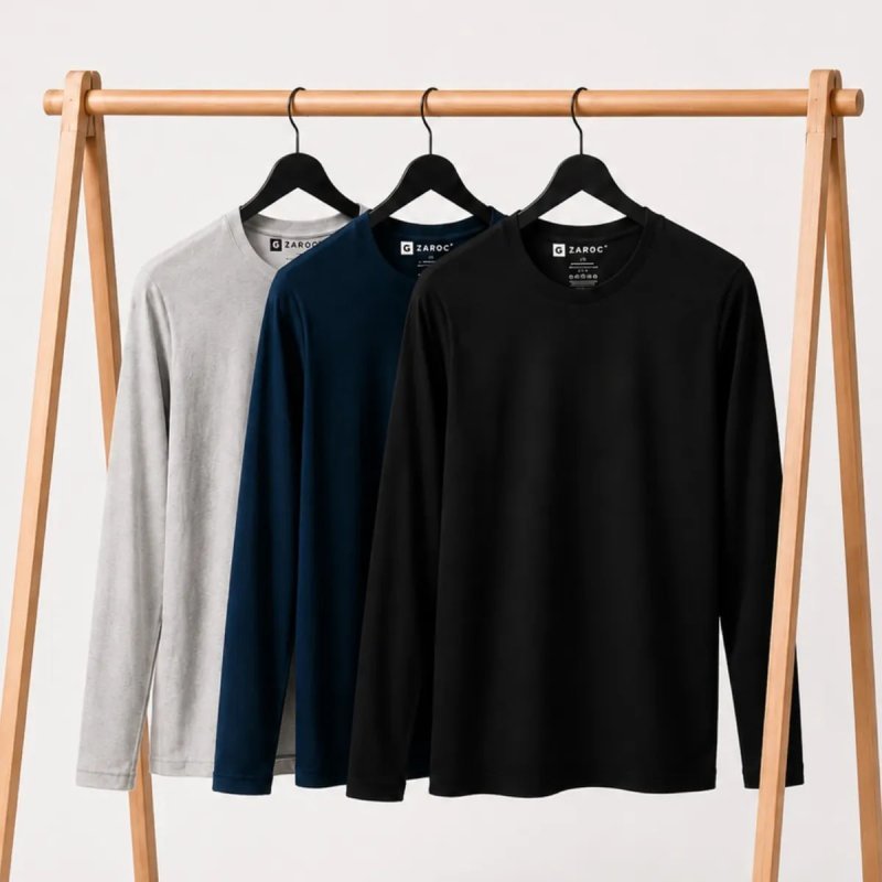 Kit 3 Camiseta Manga Longa Masculina Slim Algodão 30.1 Zaroc