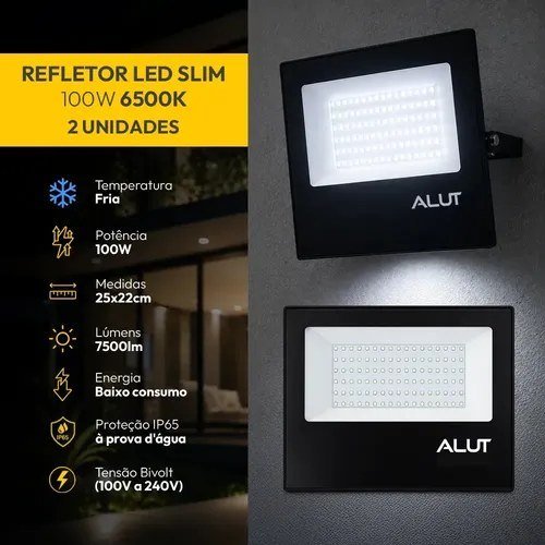 Kit 2 Refletor Led 100w 6500k Branco Frio A Prova D'água Alut By Avant