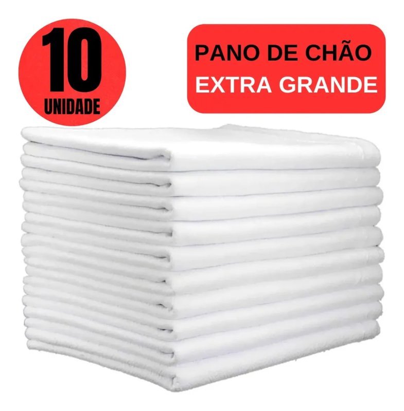 Kit 10 Panos de Chão Extra Grande 45x65cm Algodão Branco Ditap Mix