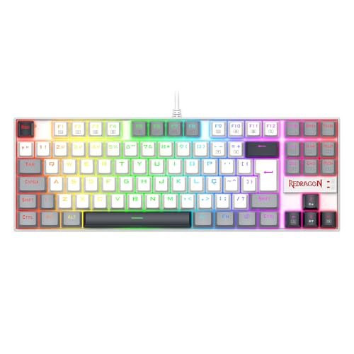 Teclado Mecânico Gamer Redragon Kumara RGB Branco, Preto e Cinza Switch Marrom TKL K552WGL-RGB PT-BROWN