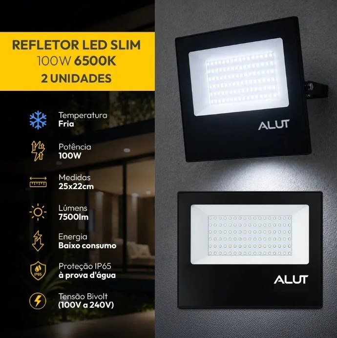 Kit 2 Refletor Led 100w 6500k Branco Frio A Prova D'água Alut