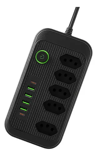 Extensão 5 Tomadas E 1 Pd 4 Usb Led Bivolt Power 127v/220v