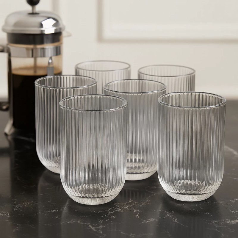 Jogo Copos de Vidro Canelado 423ml 6 Peças