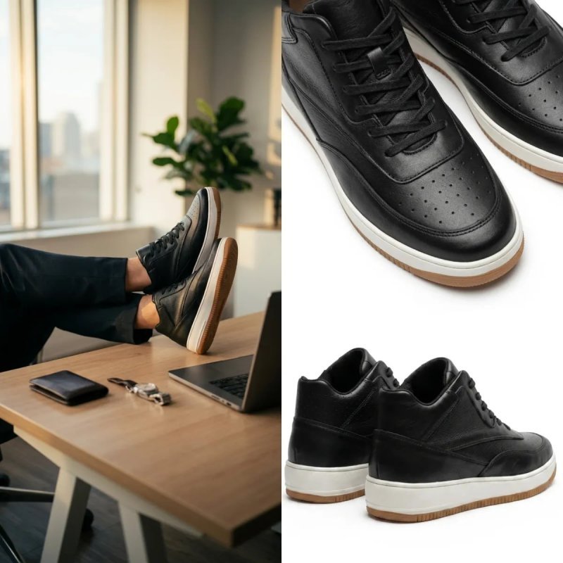 Alto Calçados Thunder Tênis Casual Em Couro Que Aumenta 10cm