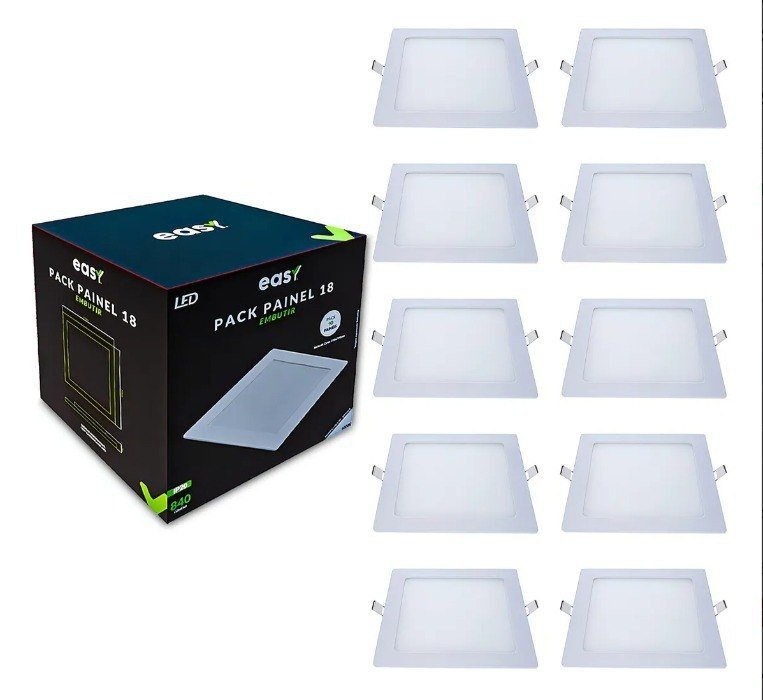 Kit 10 Painel led Plafon Embutir 18w 6500k Branco Frio 12cm 110v/220v Bivolt Quadrado Branco Cod:399211371 Easy By Avant + Frete Grátis