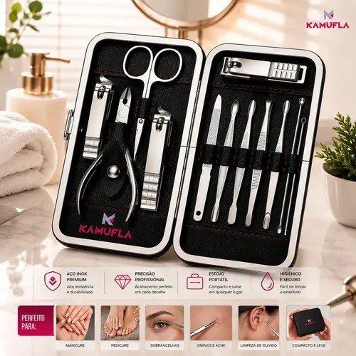 Kit Cortador De Unha Portátil Estojo Alicate Manicure 12 Pç - Kamufla