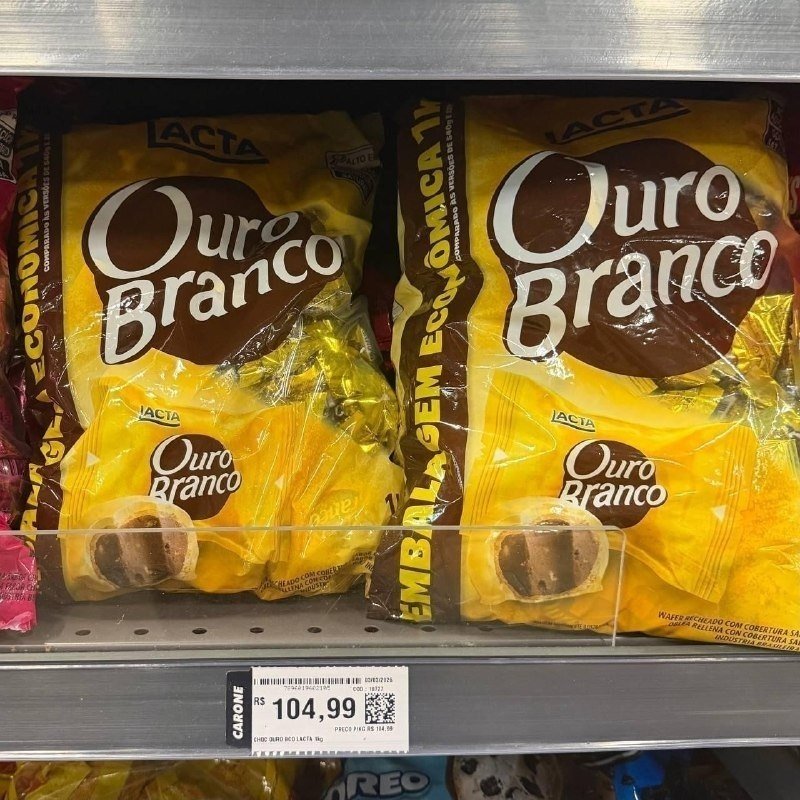 Lacta Ouro Branco - Wafer Recheado Sabor Chocolate Branco Pacote 1kg