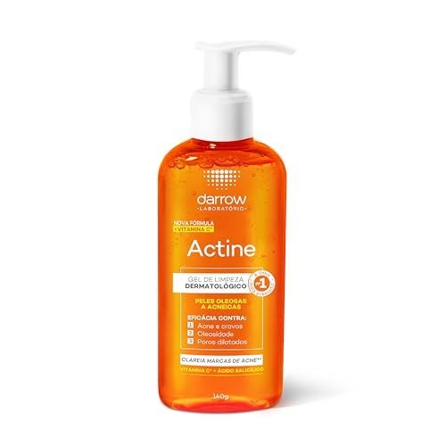 Darrow Actine Gel de Limpeza Dermatológico Facial com Ácido Salicílico, Vitamina C e Lactato de Mentila, Redução de 86% da Acne e -90% Oleosidade Imediatamente, 140g