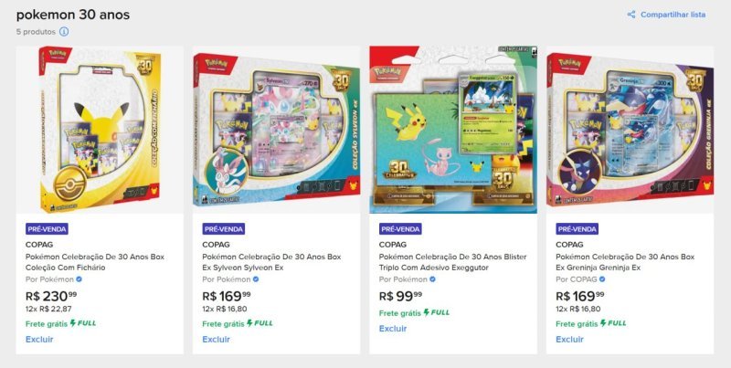 Produtos Pokemon TCG 30 anos no preço sugerido