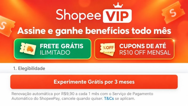 Shopee VIP Grátis por até 3 meses (Selecionados)