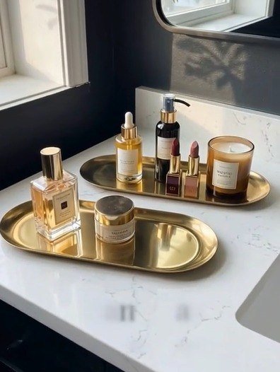 Kit Bandeja Metálica Dourada Decoração Oval Inoxidável