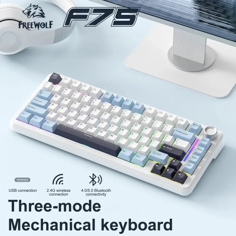 Teclado Mecânico F75 Sem Fio 75% RGB