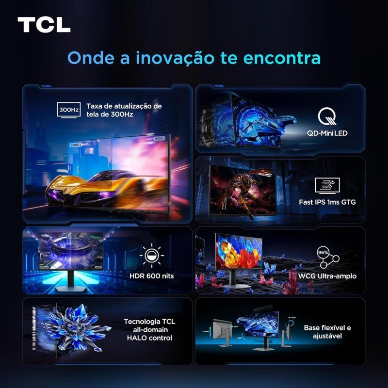 Monitor Gamer TCL 25 Polegadas QLED Mini LED Full HD G64 300Hz 1ms (GtG) Freesync HDR 600 nits 25G64