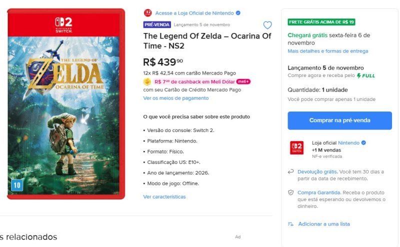 (Pré-venda) The Legend Of Zelda: Ocarina Of Time – Nintendo Switch 2