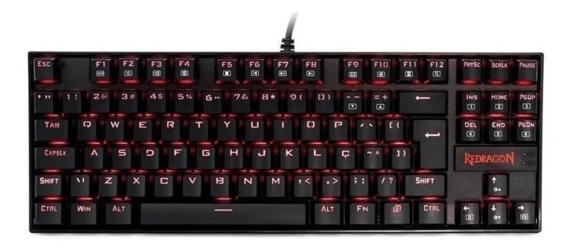 Teclado Redragon Kumara QWERTY Outemu Blue ABNT2 Preto com Luz Vermelha