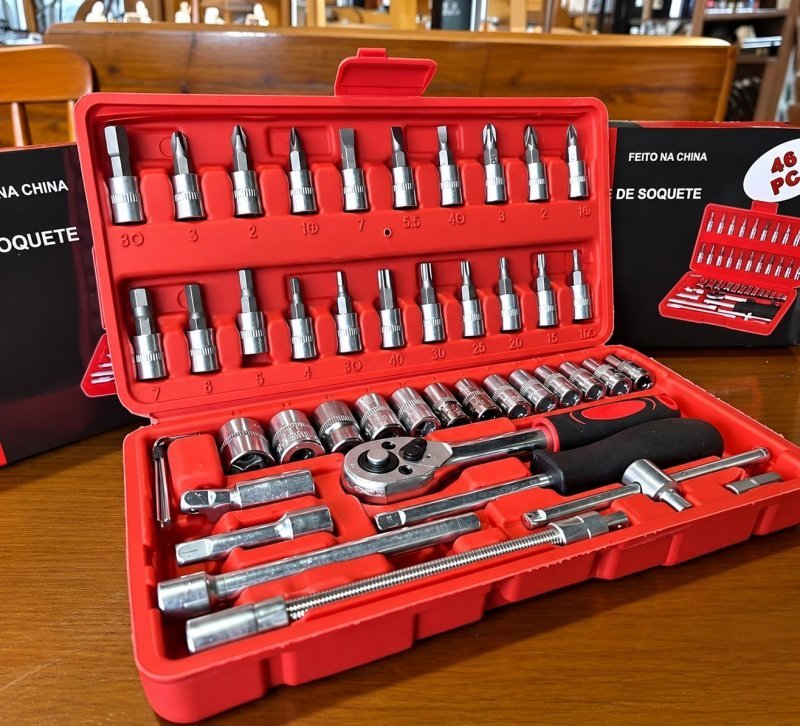Kit Chaves Ferramentas Jogo Fenda Philips Catraca Soquete Allen 46 Peças Com Maleta