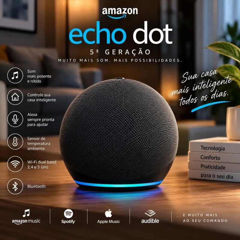 Amazon Echo Dot 5ª Geração Alexa Smart Speaker Wi-Fi e Bluetooth