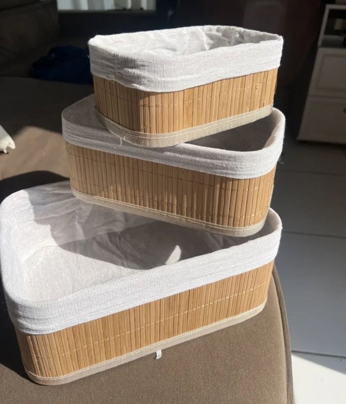 Kit 3 Cestos Organizador De Bambu Multiuso Com Forro