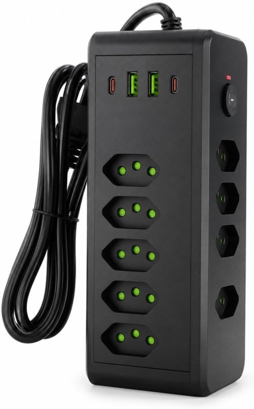 Filtro de Linha Torre de Tomadas, 8 Tomadas + 2 USB-A + 2 USB-C