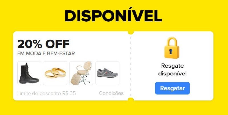 Cupom 20% OFF, limitado a R$35