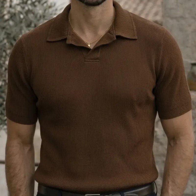 Camisa Camiseta Polo Masculina Texturizada Sem Botão