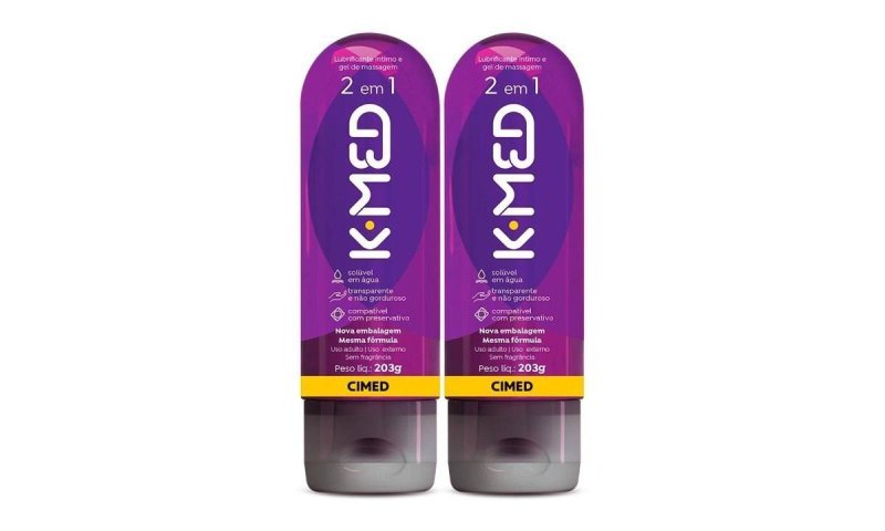 Kit c/ 2 unidades Gel Lubrificante Íntimo K-med 2 Em 1 200ml