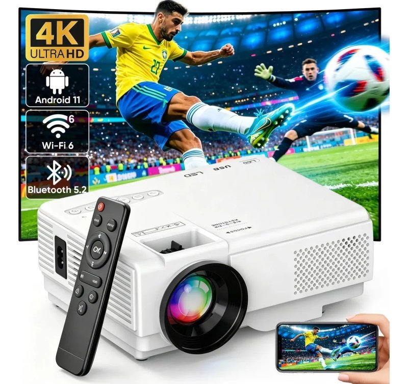 Projetor Android 4K M10 Smart 5G Wi-Fi Bluetooth 5.2 Portátil TV Full HD