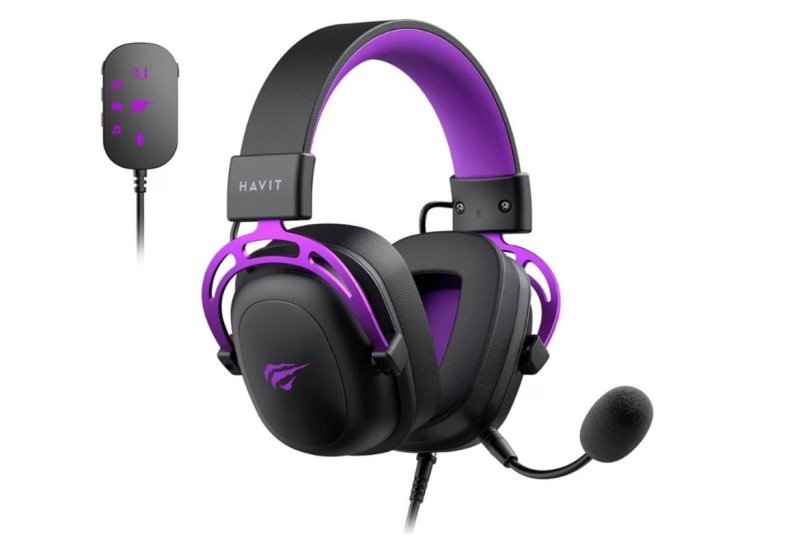 Headset Gamer Havit Gamenote H2002C + U Adaptador USB 7.1, P3, Preto/Roxo