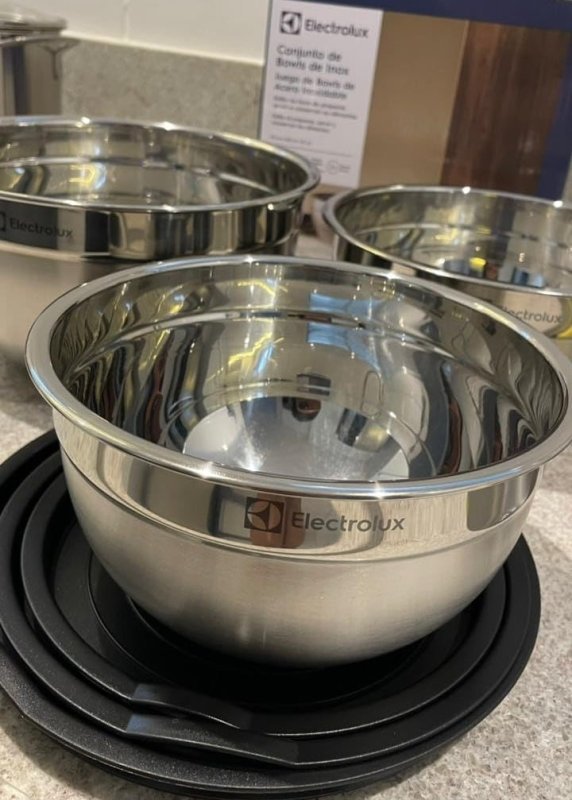 Conjunto com 03 Bowls Tigelas de Inox c/ Tampa Electrolux