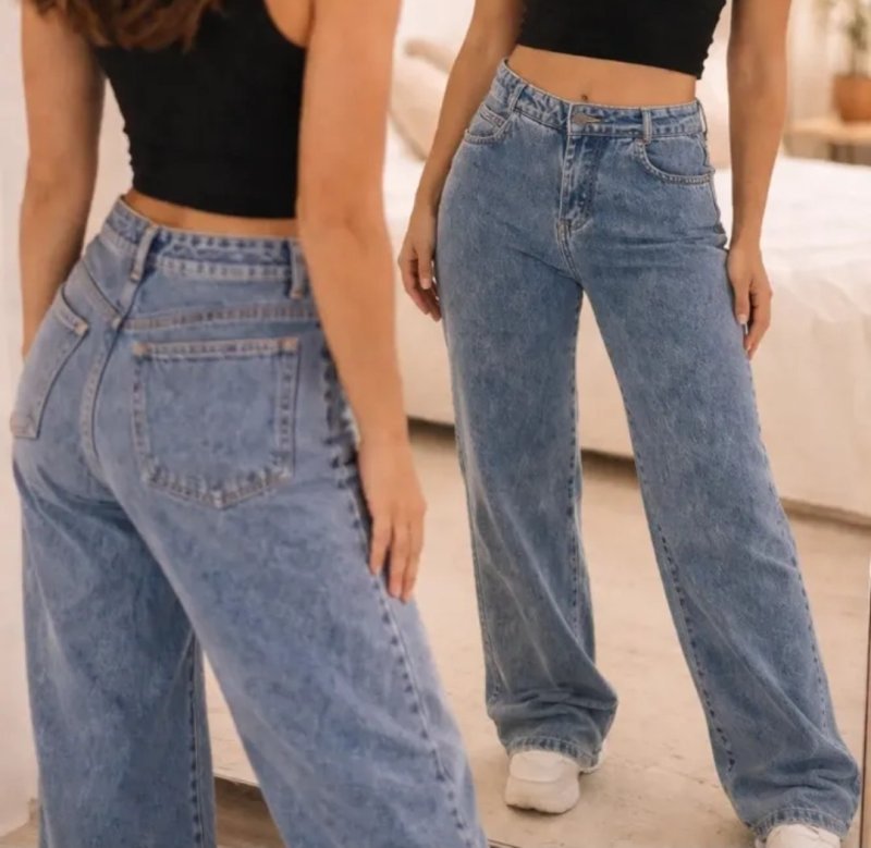 Calça Jeans Wide Leg Feminina Cintura Alta Pantalona