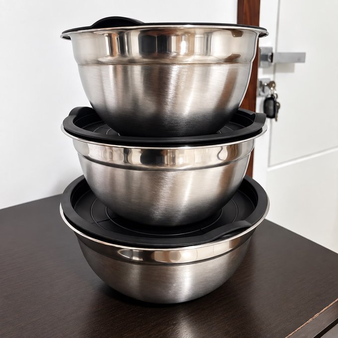 Kit com 3 Bowls Inox com Tampa Hermética + Frete Grátis
