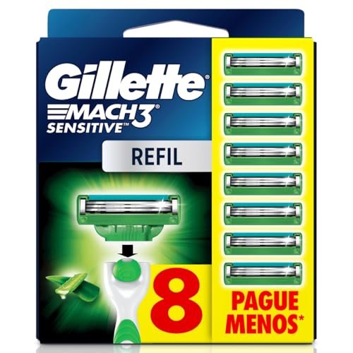Gillette Mach3 Sensitive Carga Aparelho de Barbear com Aloe 8 Unidades