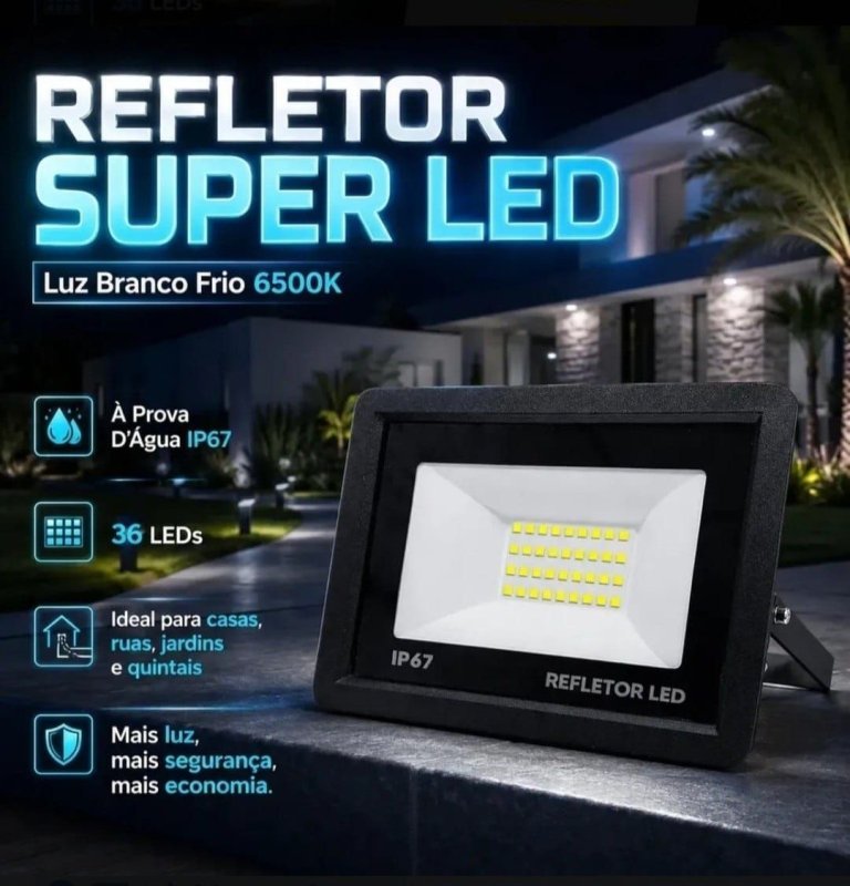 Kit 5 Refletores LED 100W IP67 à Prova D'Água 6500K Branco Frio Bivolt