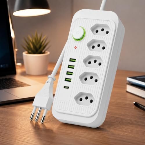 Extensão Elétrica com 5 Tomadas + 4 USB + USB-C