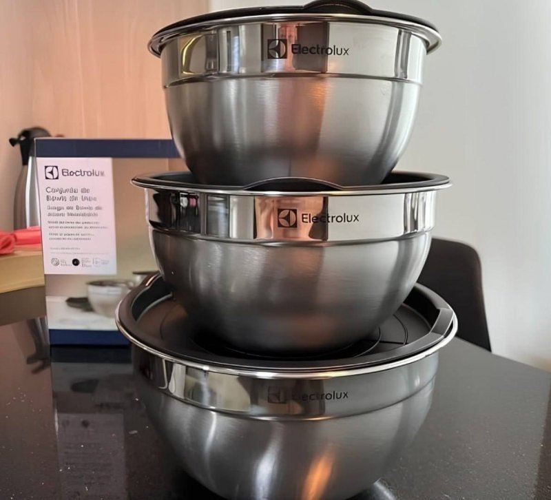 Conjunto De Bowls Inox 3 Pcs Com Tampa Electrolux + Frete Grátis