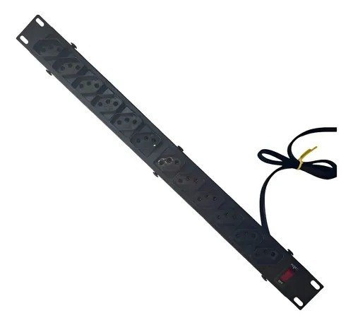 Regua Rack 19 Filtro Linha 10a 12 Tomadas Extensão Elétrica - Preto - Com Chave De Proteção Eletrônica Max Amper