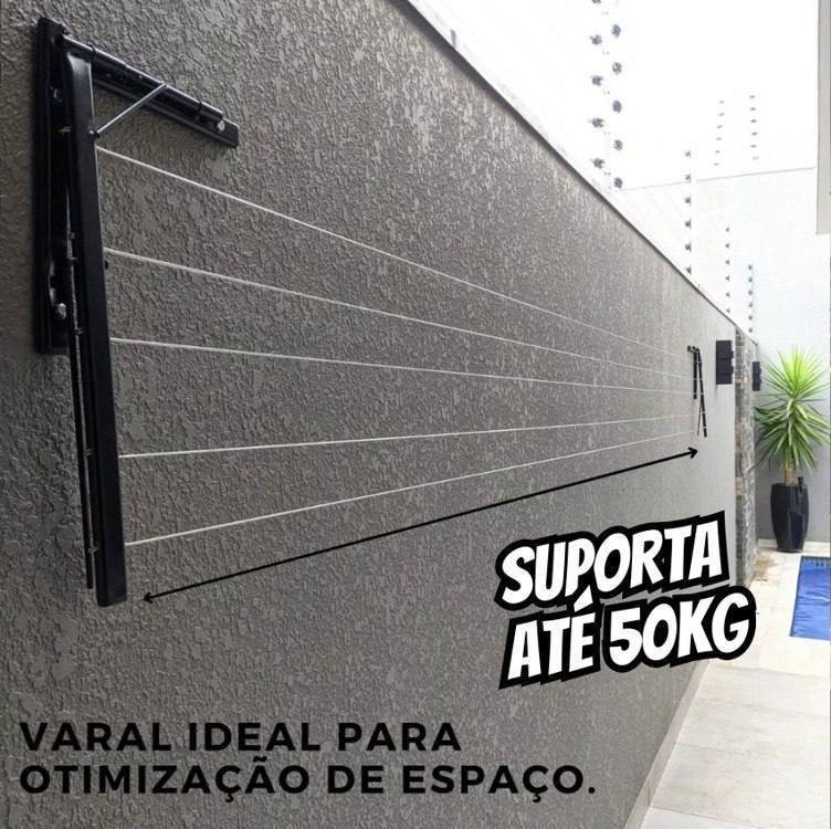 Varal De Parede Reforçado Retrátil Suporta 90kg + Frete Grátis
