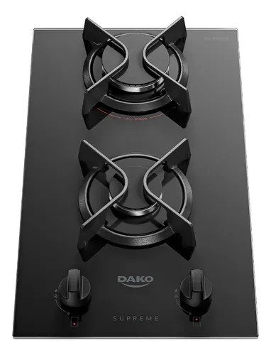Cooktop A Gás Dako Supreme 2 Bocas Mesa Vidro Temperado Preto