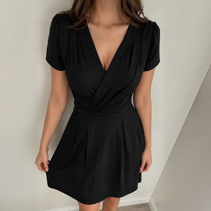 Vestido Decote Transpassado Envelope Manga Curta Soltinho