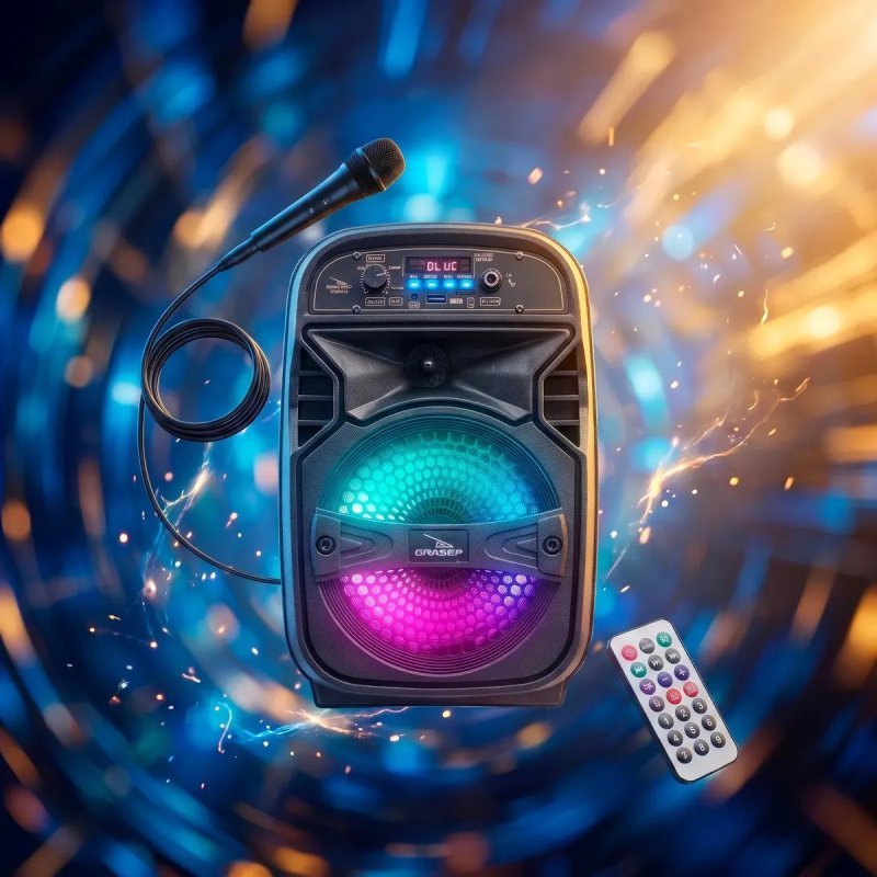 Caixa de Som Bluetooth Grasep D-BH6101 2.1 Canais Preto com Rádio e LED