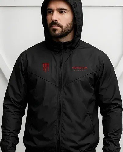 Jaqueta Masculino Corta Vento Red Monster Capuz Bolso Zíper