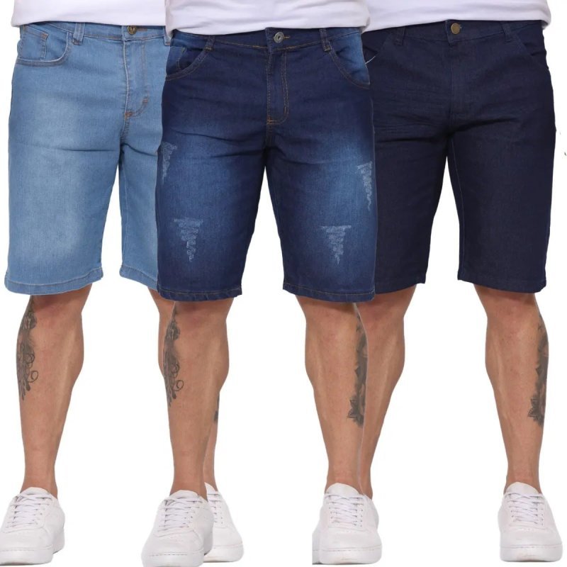 Kit 3 Bermudas Jeans Masculina