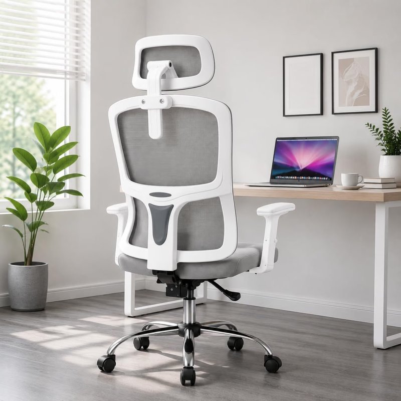 Cadeira Ergonômica 3D Reclinável - Apoio de Cabeça e Braços Ajustáveis, Capacidade 150kg (Cinza)