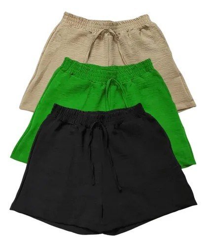 Kit 3 Shorts Feminino Basico Cintura Alta Confortável