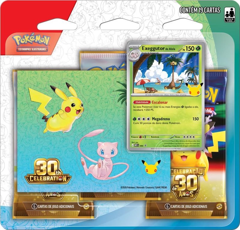 Pokémon TCG, Celebração de 30 anos Blister Triplo com Adesivo Pokémon Exeggutor