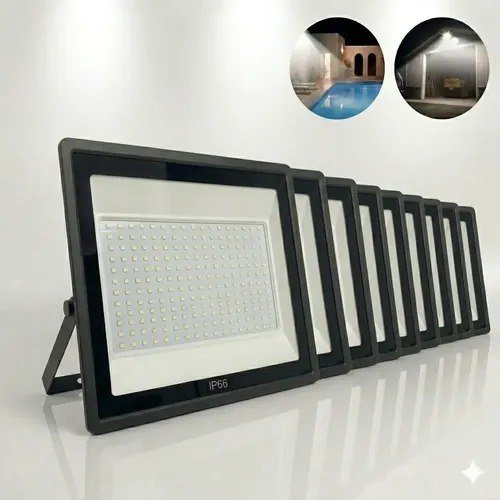 Kit 10 Refletor Led Grande 1000w Campo De Futebol Ip66 Frio 127/220v Preto Branco-frio