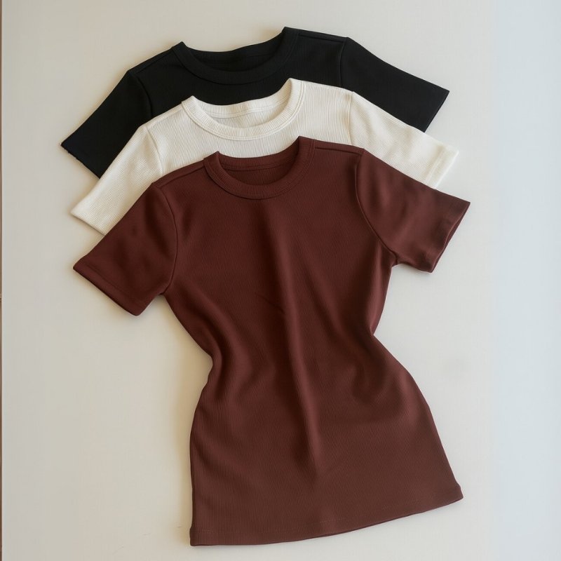 Kit 3 Blusa Manga Curta Ribana Feminina Básica Elegante Tendência Verão