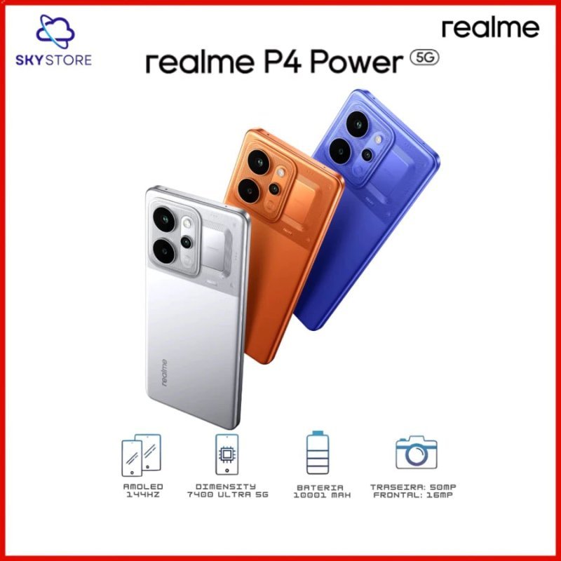 Realme P4 Power 5G, 256-512GB e 8-12GB RAM, Dimensity 7400 Ultra, 10001mAh