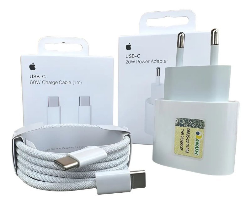 Kit Carregador Apple 20W Turbo + Cabo USB-C 60W Original