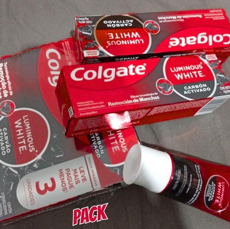Colgate Luminous White Carvão Ativado Creme Dental Clareador, 3x70g + Frete Grátis